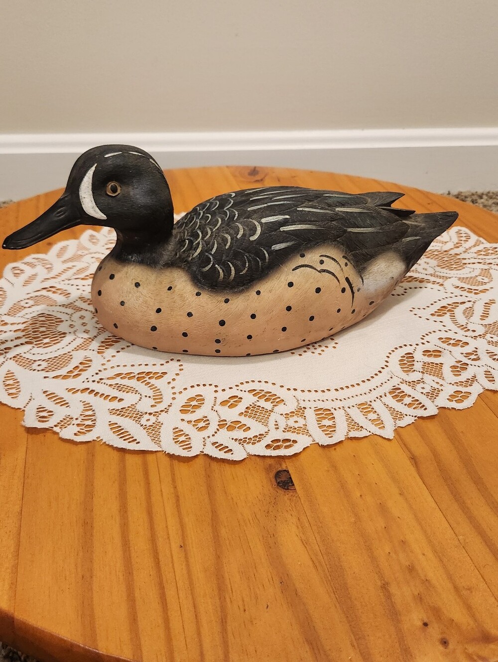 Hand-Painted Black and Cream Decorative Blue-winged Teal Duck Decoy